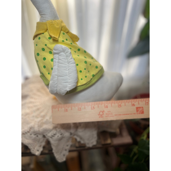 Cottagecore Goose Doll 🦆 Farmhouse Spring Decor Yellow Polka Dot Dress - Picture 6 of 7
